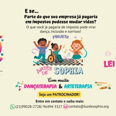 Banner traga seu imposto de renda para a ong luz de sophia com o projeto de incentuvo a cultura lei rouanet